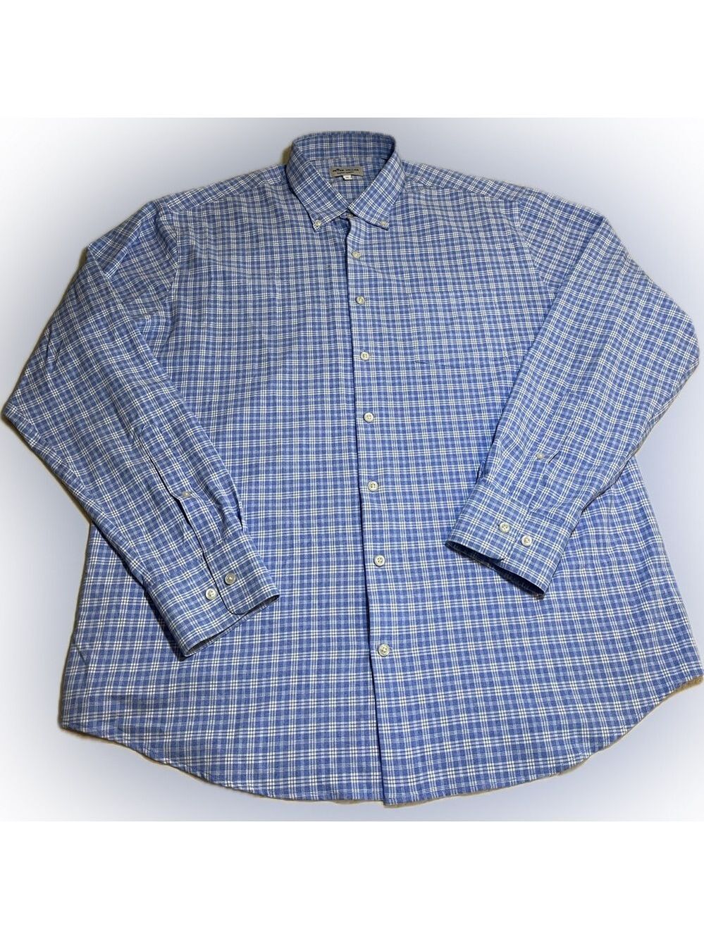 Peter Millar Summer Comfort Performance Button Up Shirt Blue Plaid XL